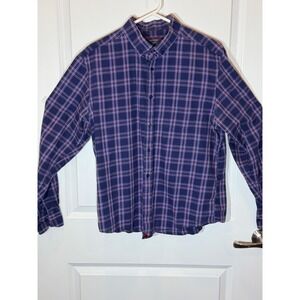 UNTUCKit Mens Large Plaid Button Down Shirt Long Sleeve 100% Cotton Blue Red